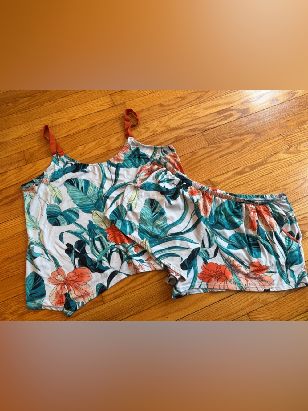 Lilac & London Tropical Floral Cami & Short Sleep Set - Teal & Coral